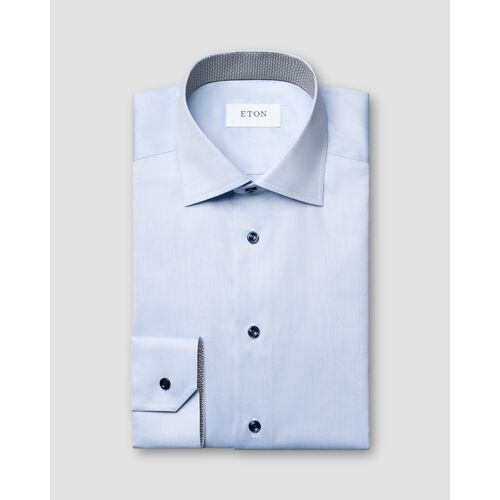 Eton Contemporary Fit - Light blue Geometric Effect Signature Twill Shirt