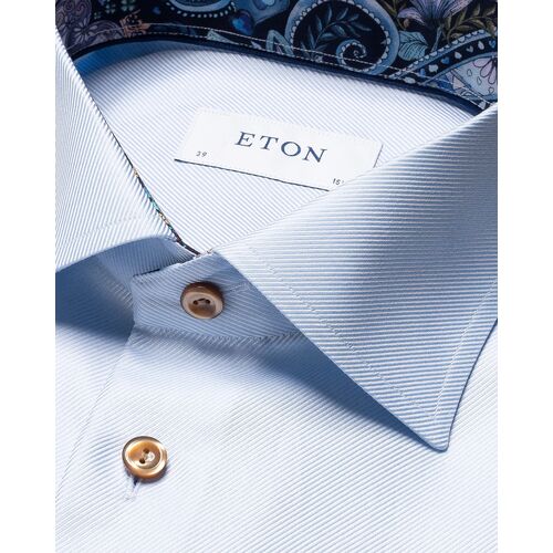 Eton Slim Fit - Light Blue Geometric Effect Textured Twill Shirt