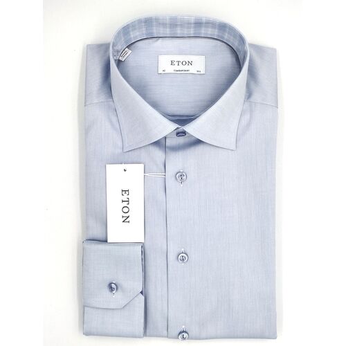 Eton Contemporary Fit - Light blue signature twill - Checked patterned trim